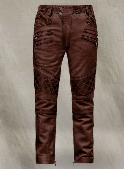 Outlaw Burnt Maroon Leather Pants - LeatherCult