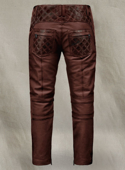 Outlaw Burnt Maroon Leather Pants - LeatherCult