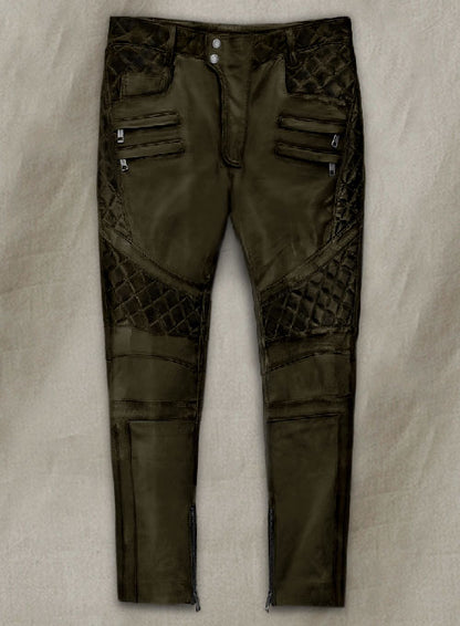 Outlaw Burnt Olive Leather Pants - LeatherCult