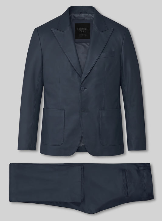 Peak Lapel Winsor Blue Lambskin Leather Suit