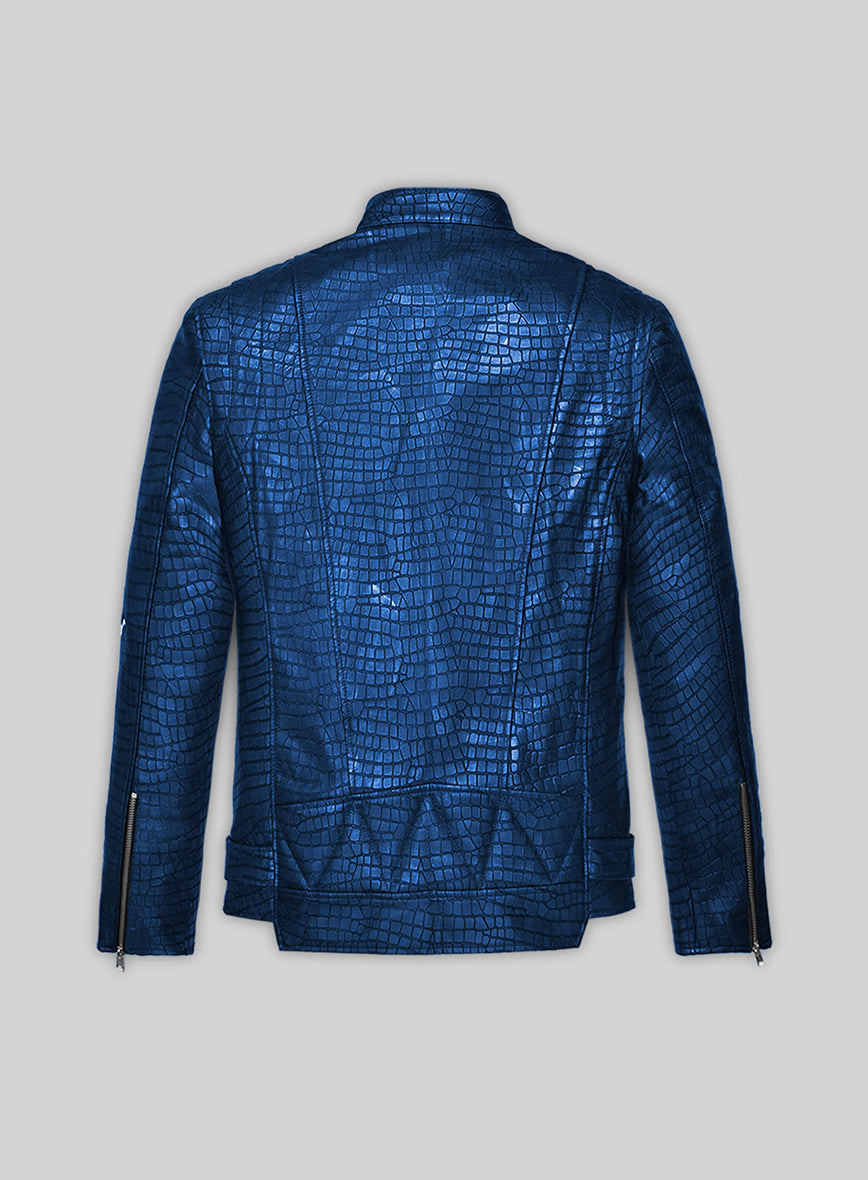 Phantom Croc Metallic Blue Leather Jacket – LeatherCult