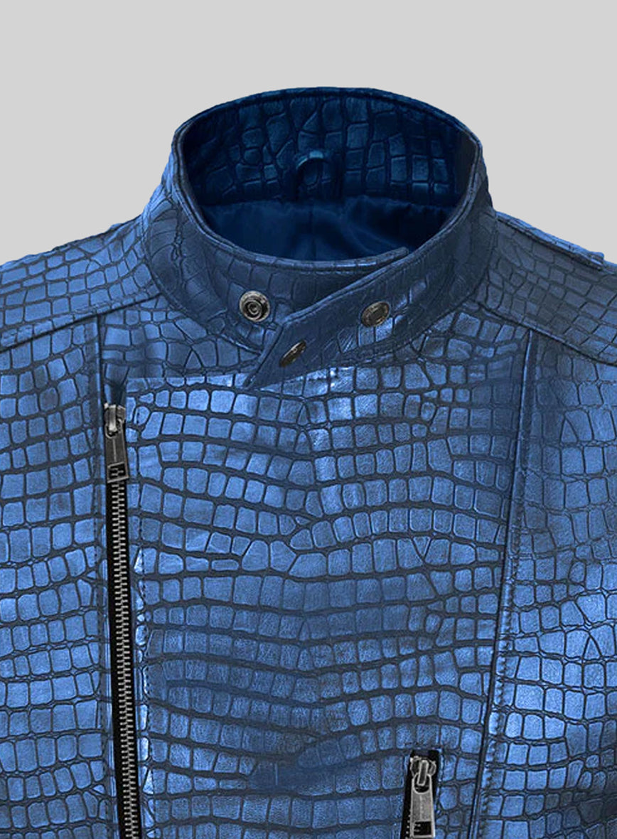 Phantom Croc Metallic Blue Leather Jacket – LeatherCult