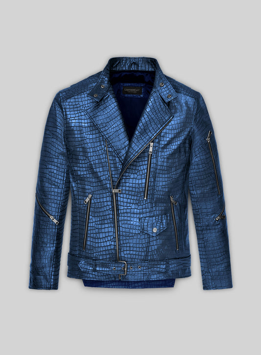 Phantom Croc Metallic Blue Leather Jacket