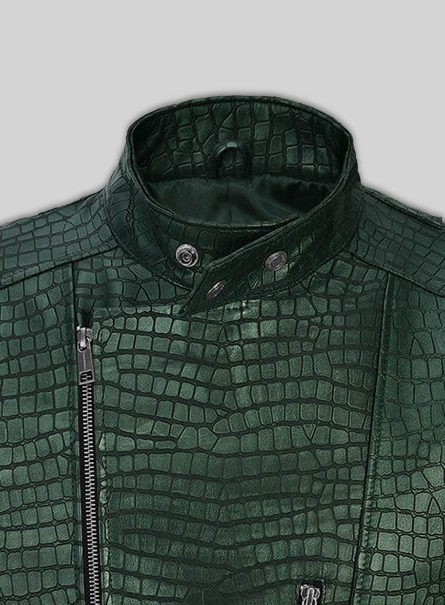 Phantom Croc Metallic Green Leather Jacket