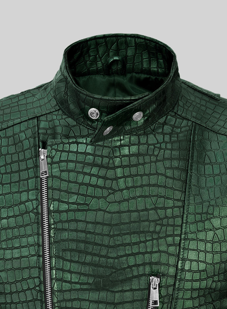 Phantom Croc Metallic Green Leather Jacket