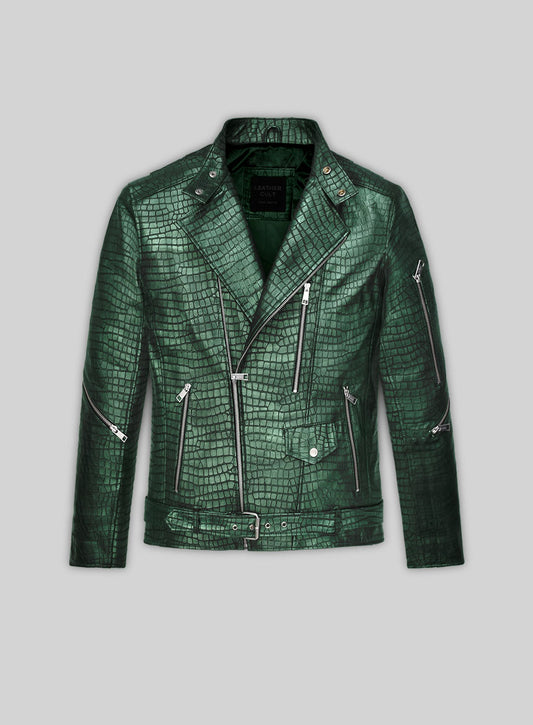 Phantom Croc Metallic Green Leather Jacket