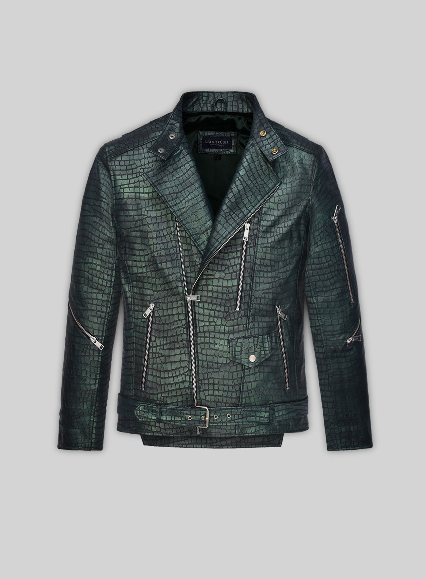Phantom Croc Metallic Green Leather Jacket - L