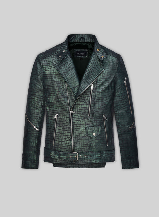 Phantom Croc Metallic Green Leather Jacket - L
