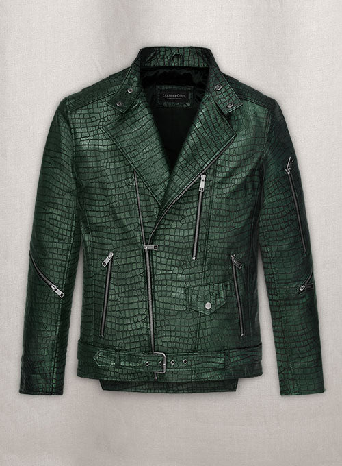 Phantom Croc Metallic Green Leather Jacket - LeatherCult