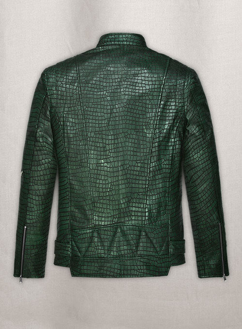Phantom Croc Metallic Green Leather Jacket - LeatherCult