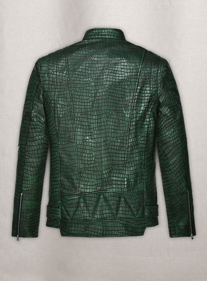 Phantom Croc Metallic Green Leather Jacket - LeatherCult