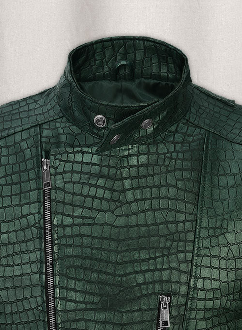 Phantom Croc Metallic Green Leather Jacket - LeatherCult