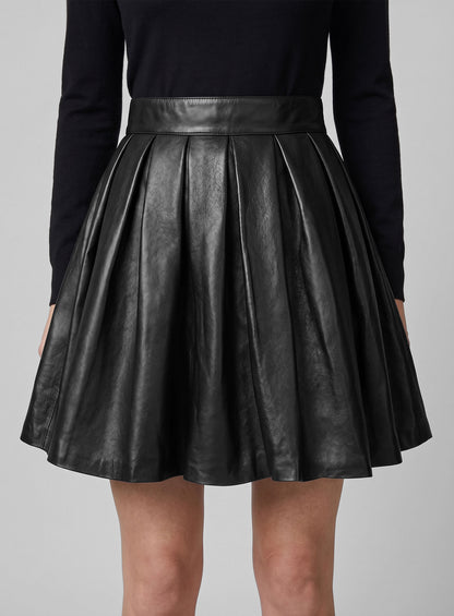 Pleated Leather Skirt