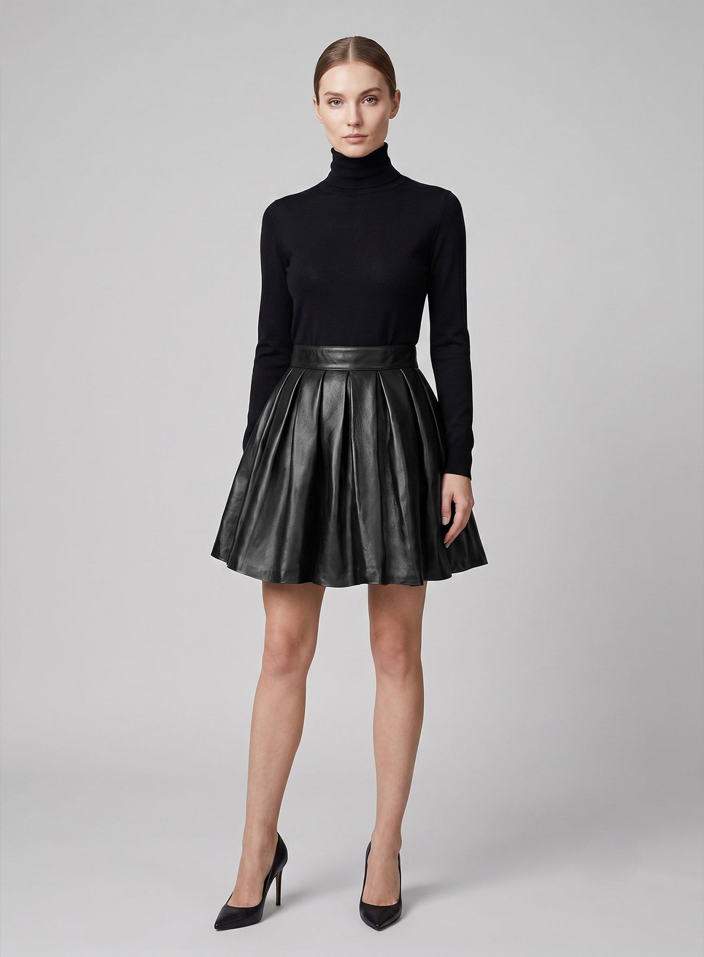 Pleated Leather Skirt