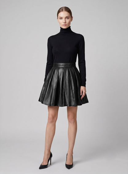 Pleated Leather Skirt
