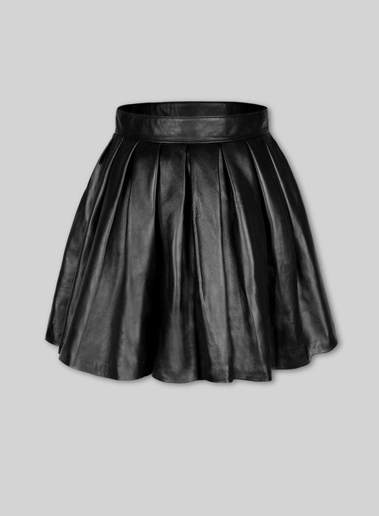 Pleated Leather Skirt