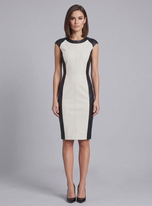 Color Block Leather Dress - # 754