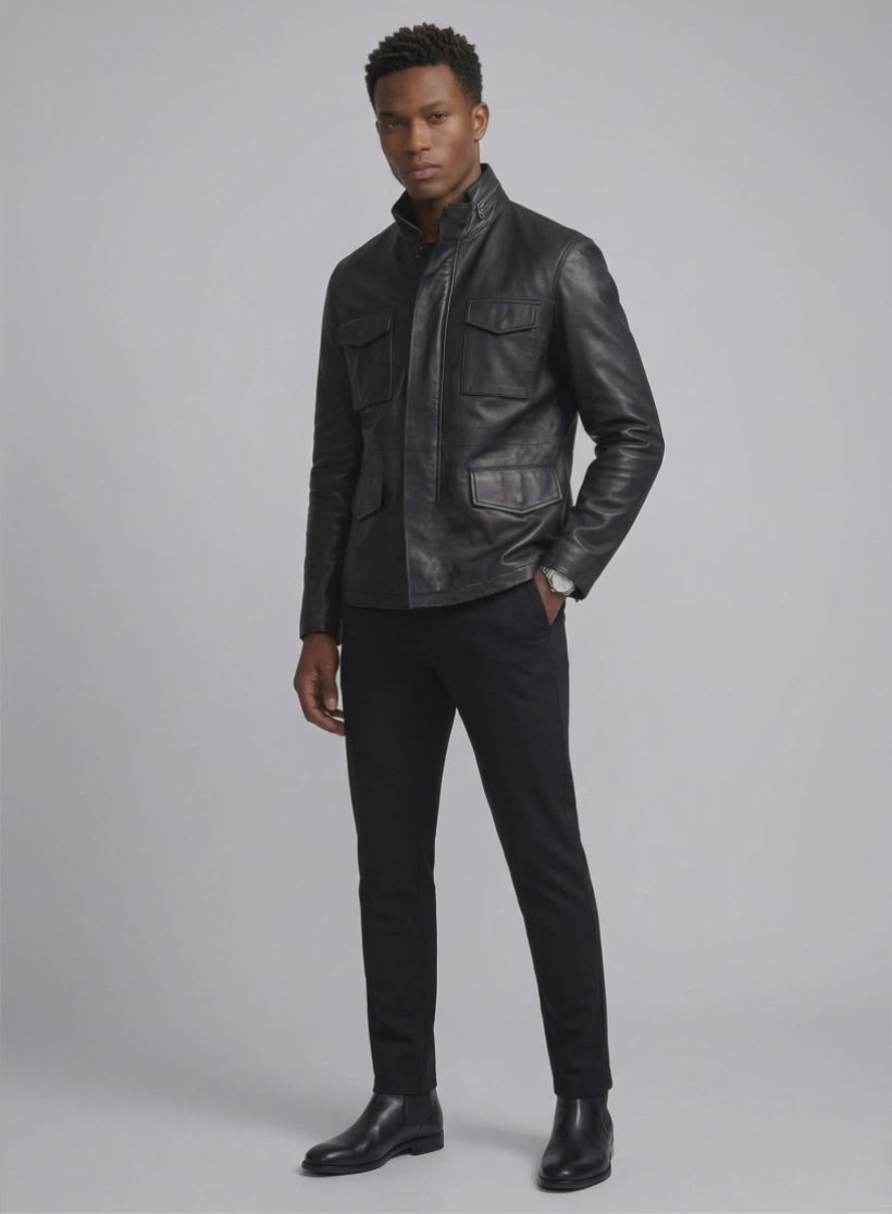 ジャケット・アウター beauty:beast Leather M65Military Jacket Hunting Leather Jacket Top Cowhide Medium Long Coat M65 Military