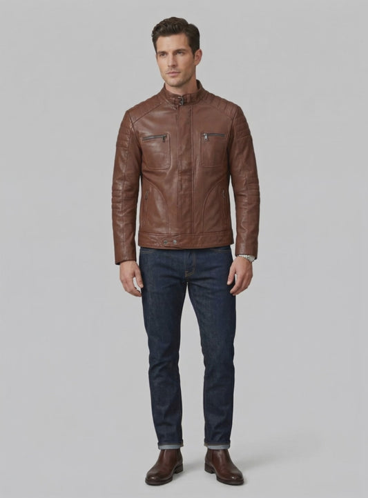 Firefly Moto Tan Biker Leather Jacket