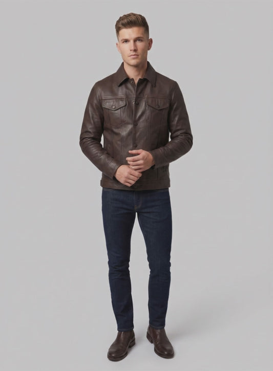 Thick Goat Brown Washed & Wax Tom Holland Leather Jacket