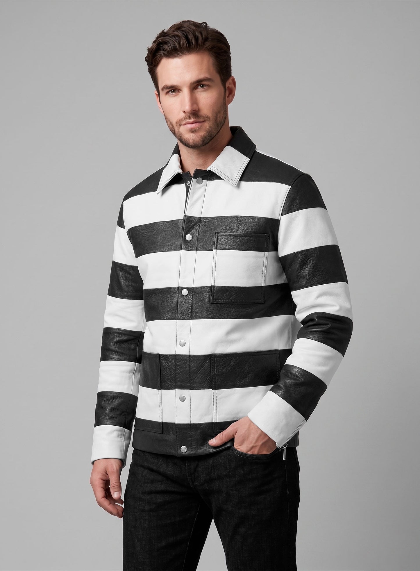 Prison Stripe Leather Jacket