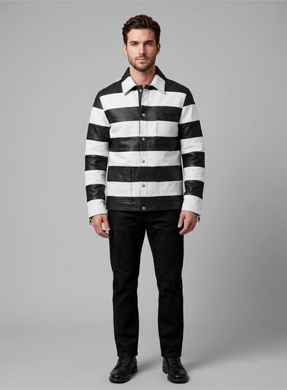 Prison Stripe Leather Jacket