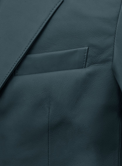 Prussian Blue Lambskin Leather Blazer