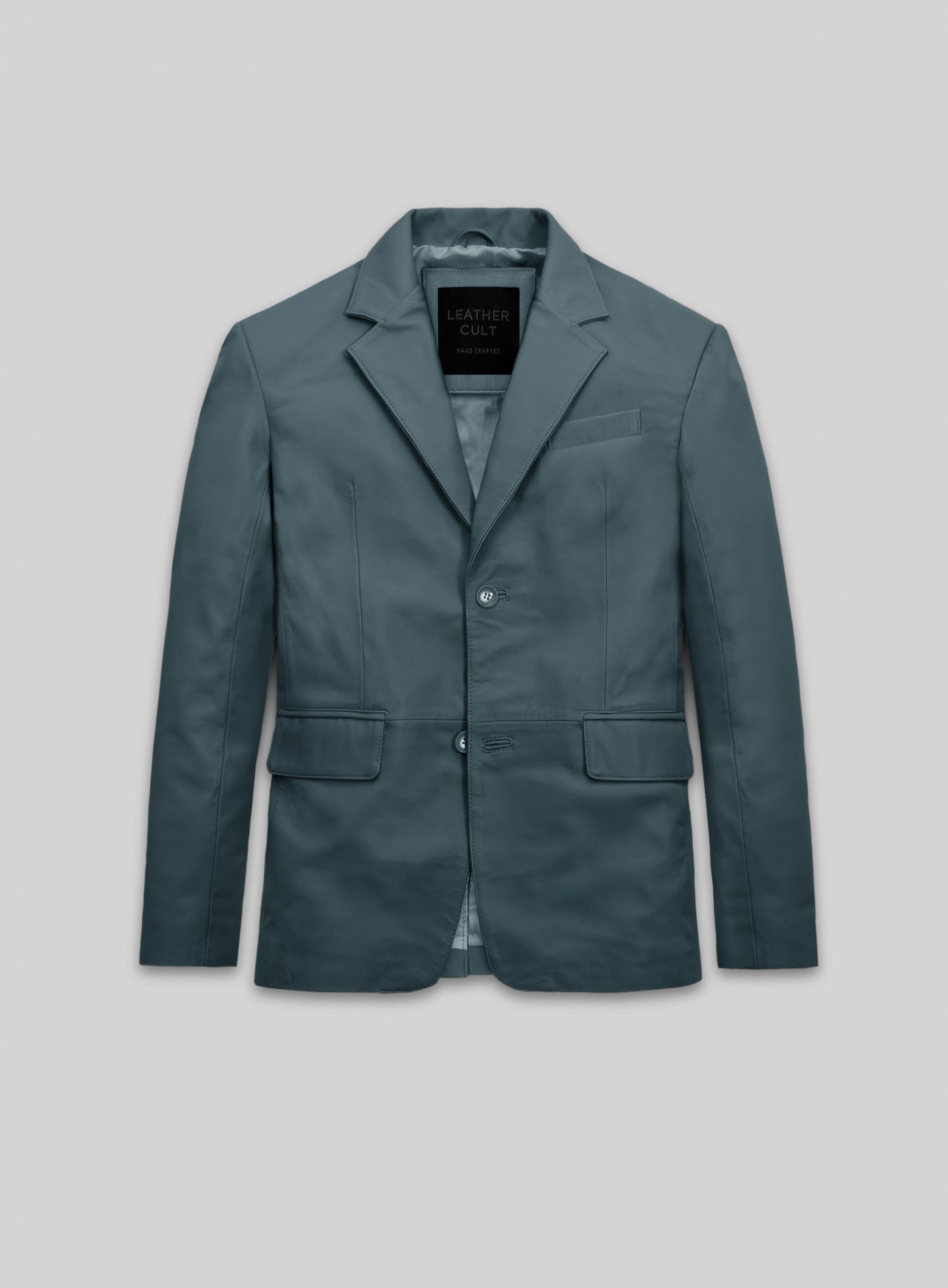 Prussian Blue Lambskin Leather Blazer