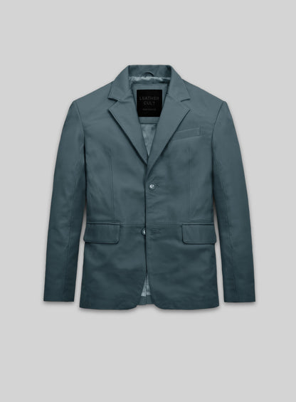 Prussian Blue Lambskin Leather Blazer