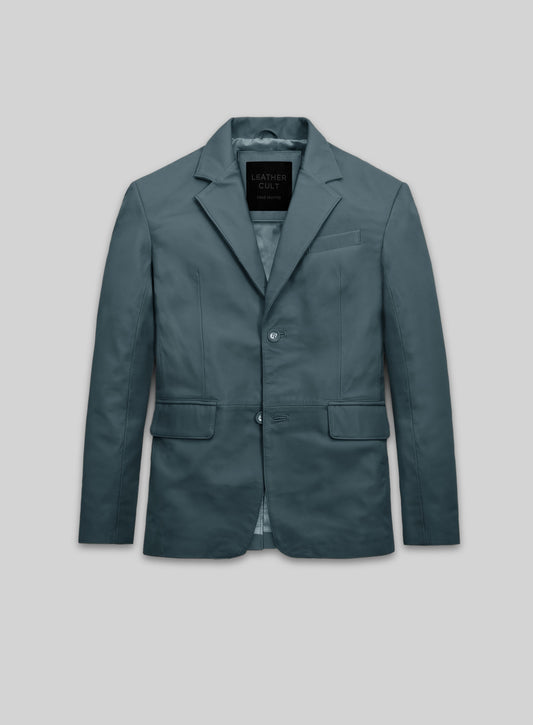 Prussian Blue Lambskin Leather Blazer