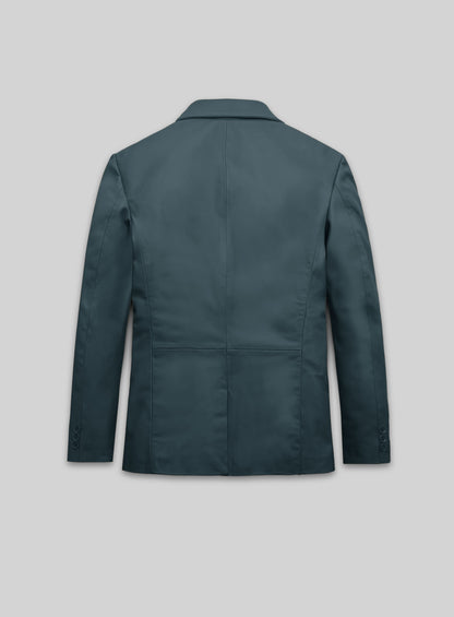 Prussian Blue Lambskin Leather Blazer