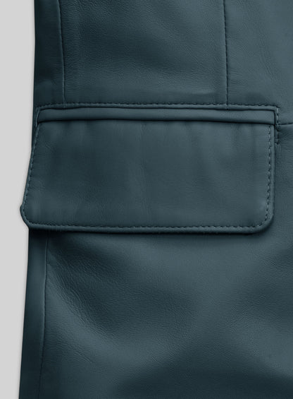 Prussian Blue Lambskin Leather Blazer