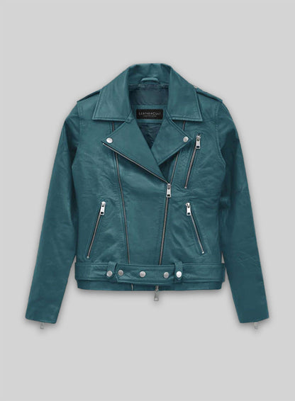 Prussian Blue Washed & Wax Jessica Alba Leather Jacket #2