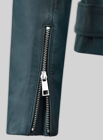 Prussian Blue Washed & Wax Jessica Alba Leather Jacket #2