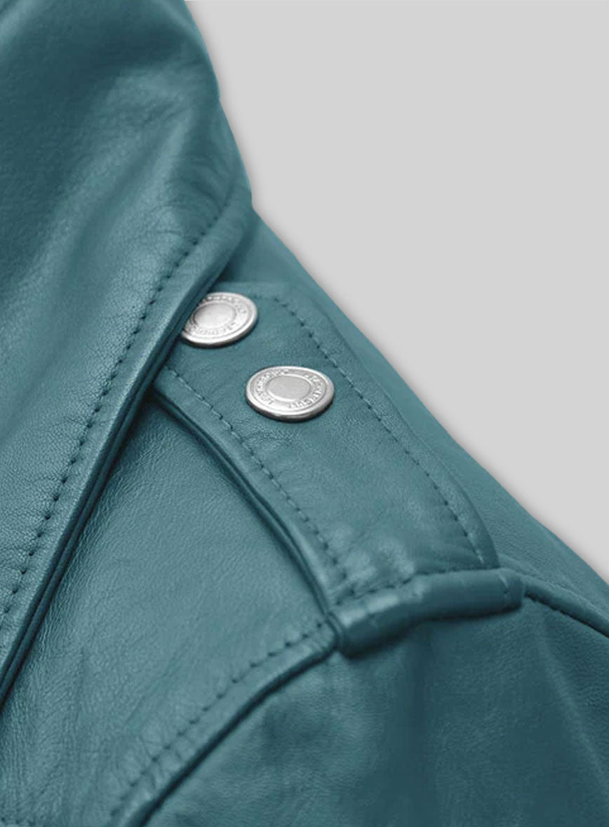 Prussian Blue Washed & Wax Jessica Alba Leather Jacket #2