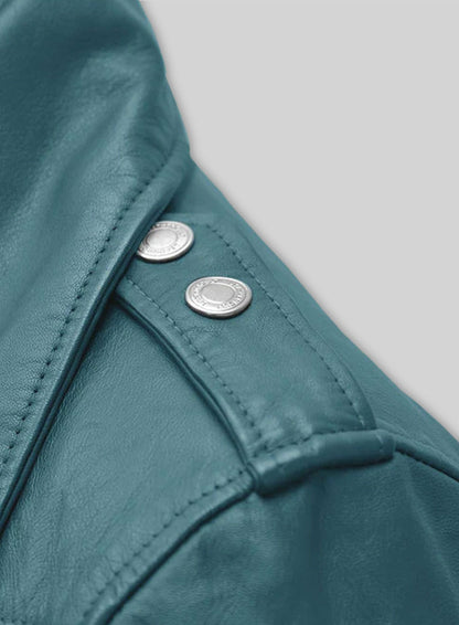 Prussian Blue Washed & Wax Jessica Alba Leather Jacket #2