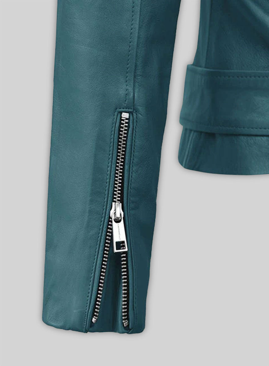 Prussian Blue Washed & Wax Jessica Alba Leather Jacket #2