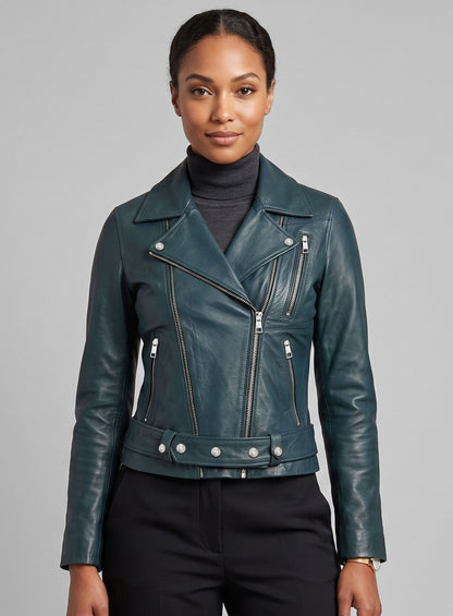 Prussian Blue Washed & Wax Jessica Alba Leather Jacket #2