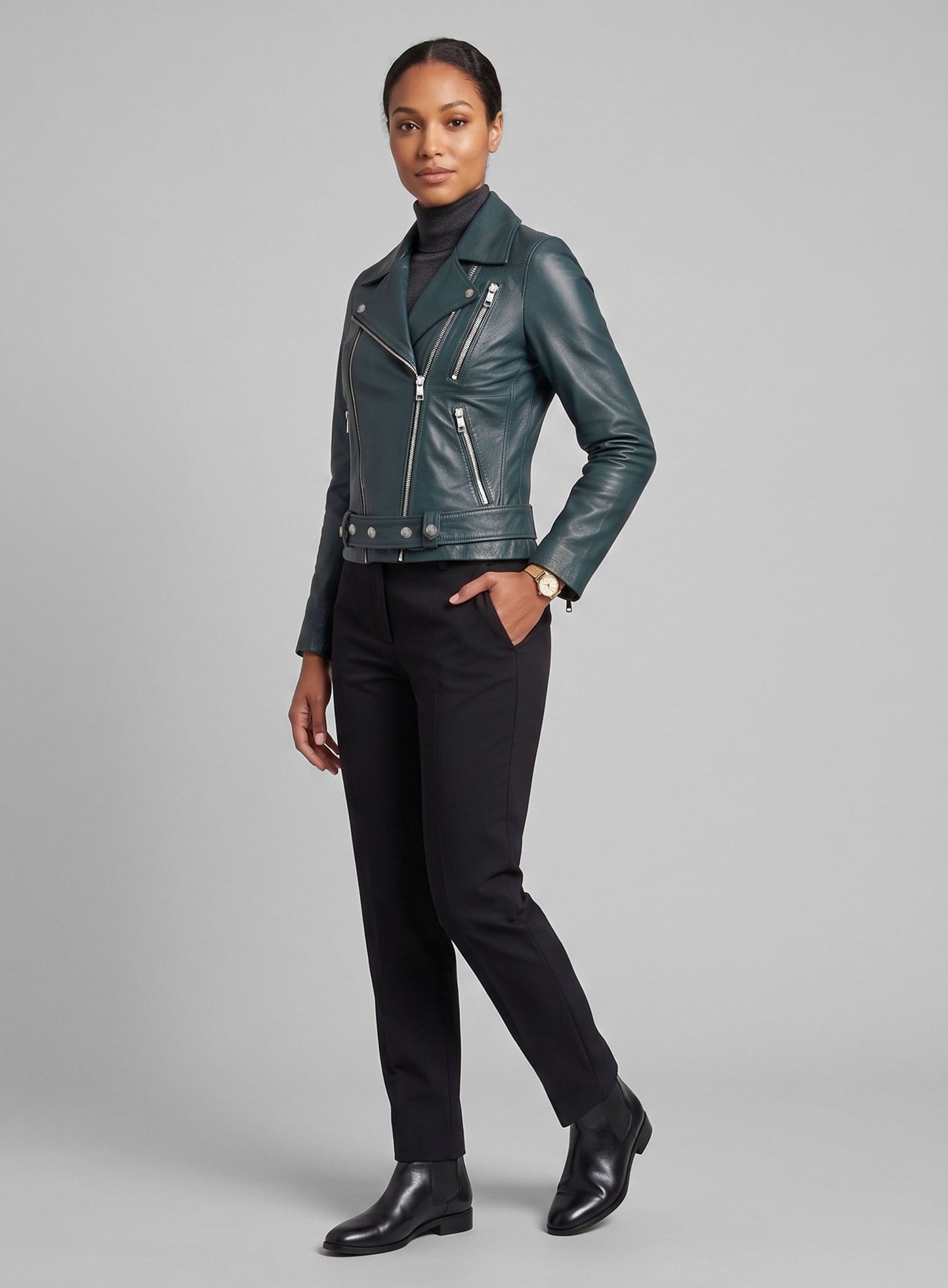 Prussian Blue Washed & Wax Jessica Alba Leather Jacket #2