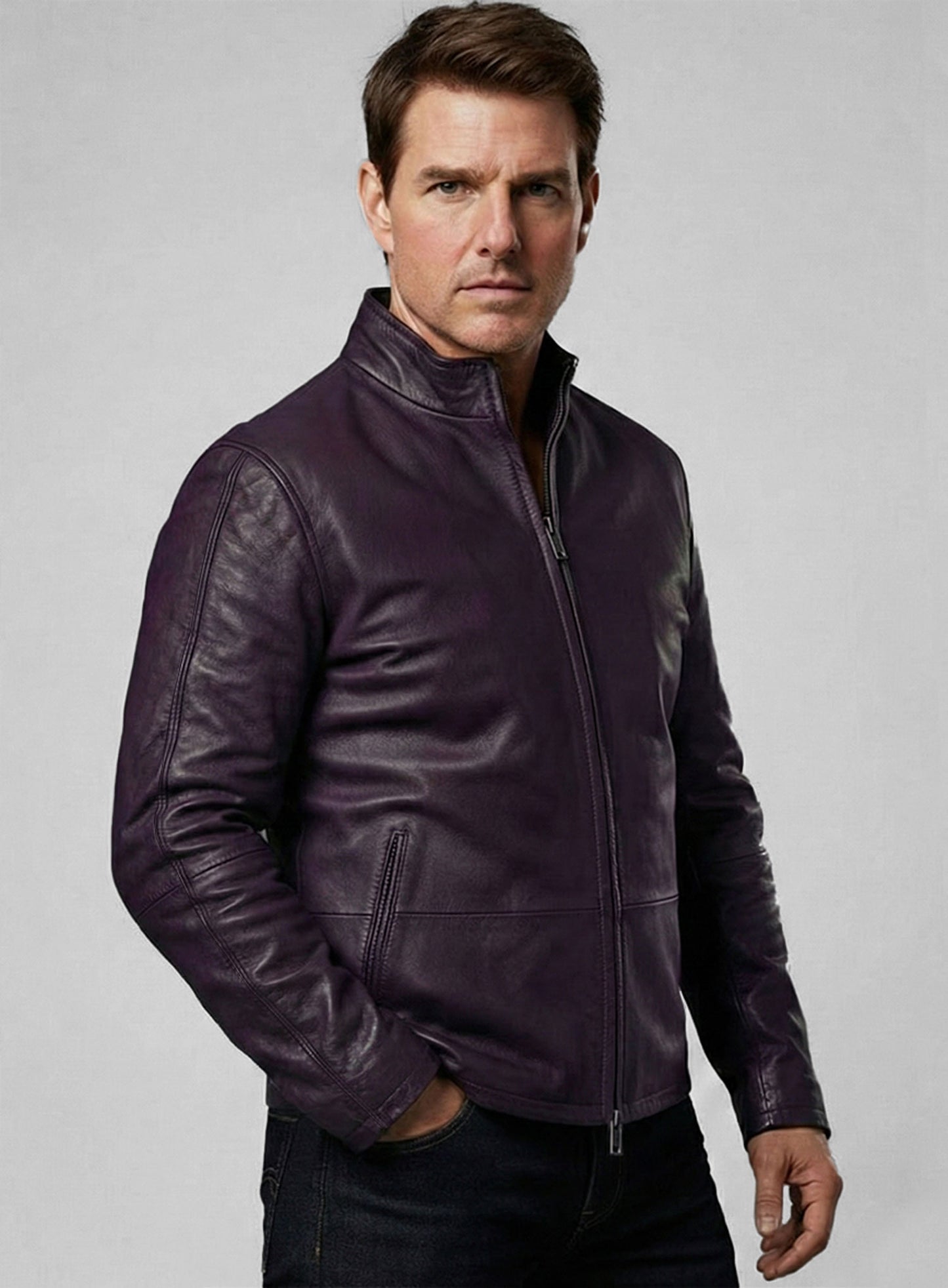 Purple Washed & Wax Tom Cruise MI Reckoning Leather Jacket