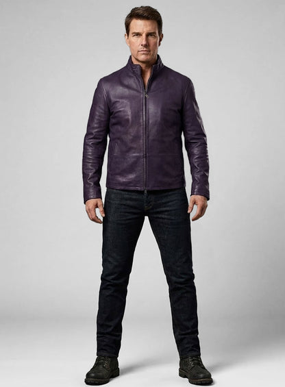 Purple Washed & Wax Tom Cruise MI Reckoning Leather Jacket