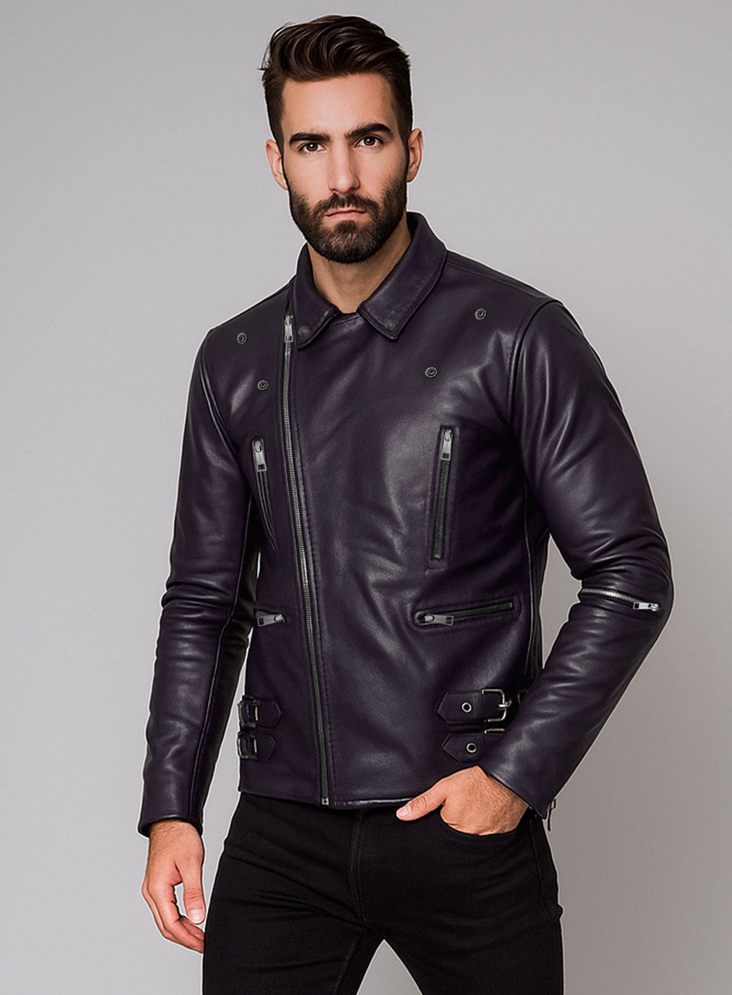 Purple Leather Jacket # 903 – LeatherCult