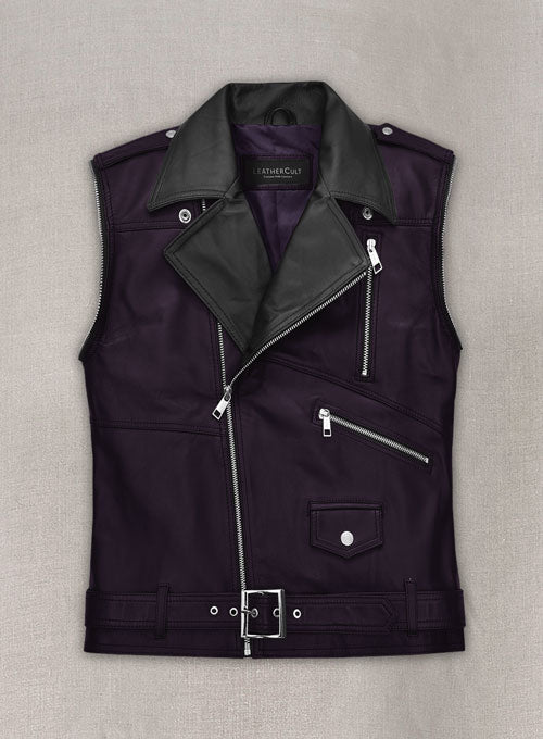 Purple Leather Vest # 336 - LeatherCult