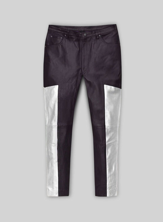 Purple Racer Stripe Leather Jeans