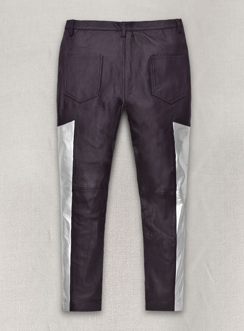 Purple Racer Stripe Leather Jeans - LeatherCult