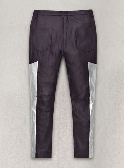 Purple Racer Stripe Leather Jeans - LeatherCult