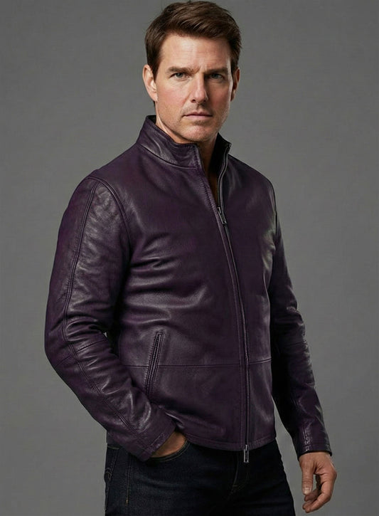 Purple Washed & Wax Tom Cruise MI Reckoning Leather Jacket