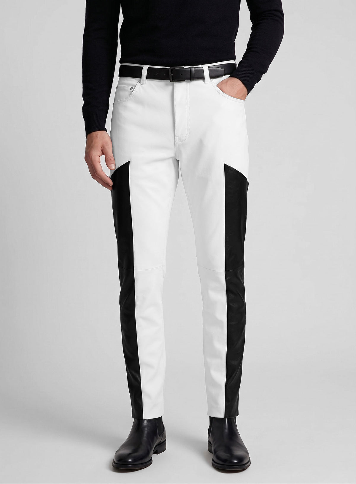 Racer Stripe Leather Jeans