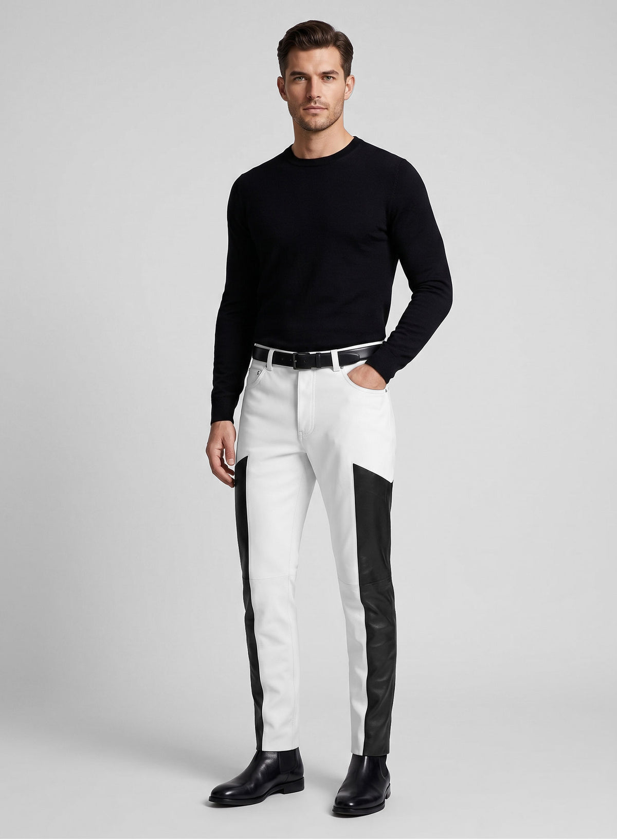 Racer Stripe Leather Jeans