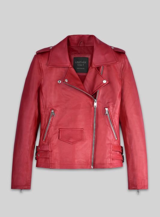 Raspberry Red Gigi Hadid Lambskin Leather Jacket #2